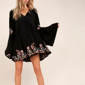 Free People Black Embroidered Mini Dress